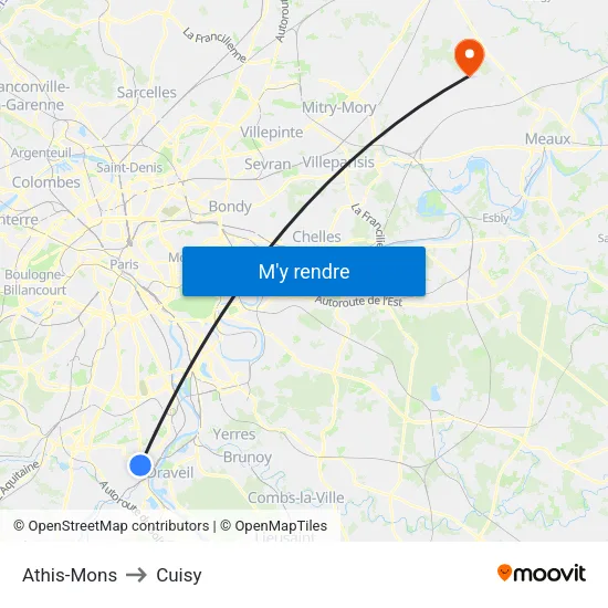 Athis-Mons to Cuisy map