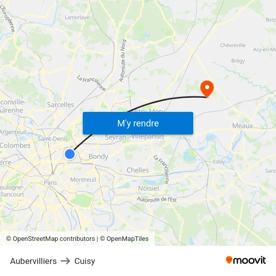 Aubervilliers to Cuisy map