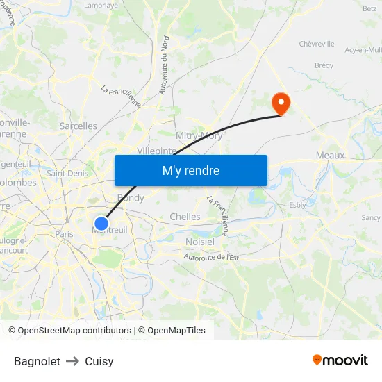 Bagnolet to Cuisy map
