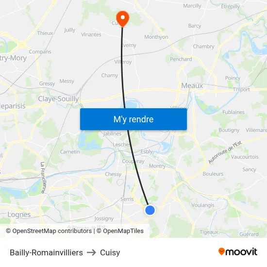 Bailly-Romainvilliers to Cuisy map