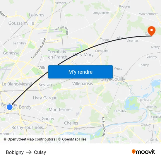 Bobigny to Cuisy map