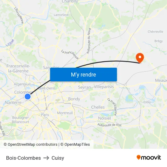 Bois-Colombes to Cuisy map