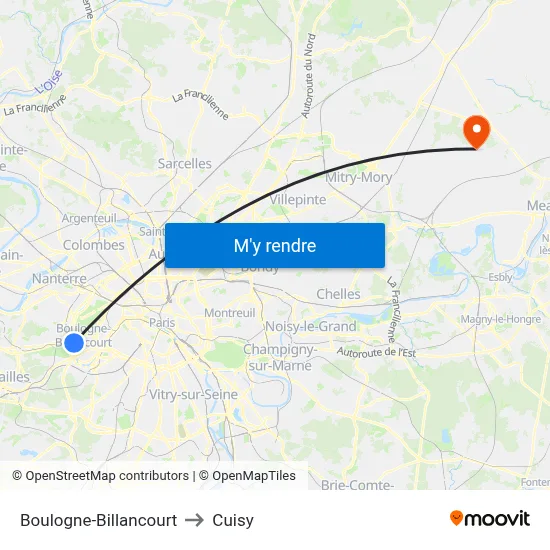 Boulogne-Billancourt to Cuisy map