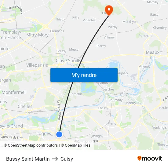 Bussy-Saint-Martin to Cuisy map
