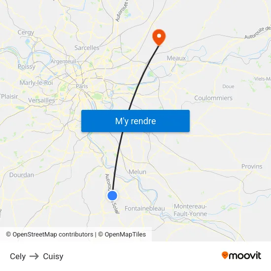 Cely to Cuisy map