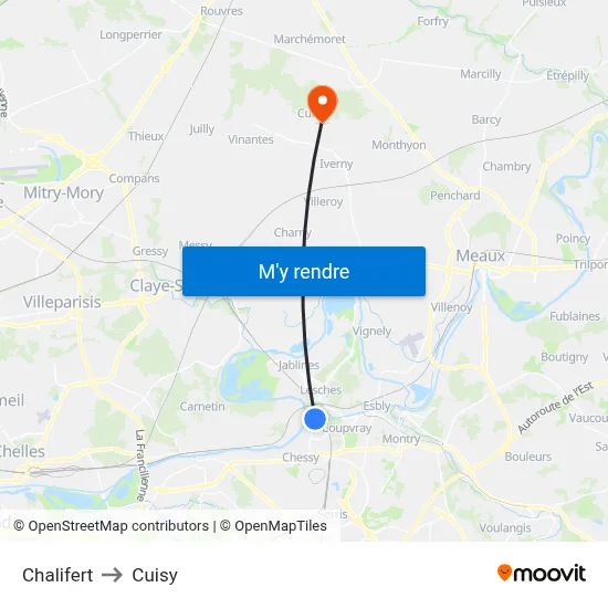 Chalifert to Cuisy map
