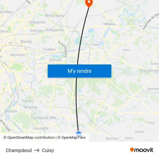 Champdeuil to Cuisy map