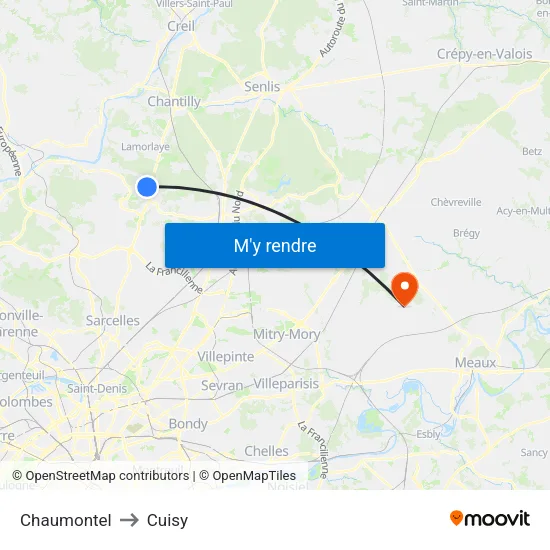 Chaumontel to Cuisy map