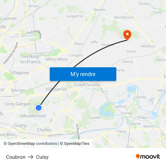 Coubron to Cuisy map