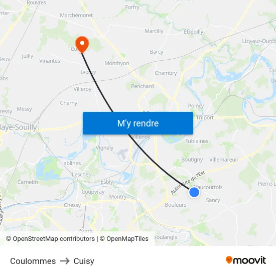Coulommes to Cuisy map