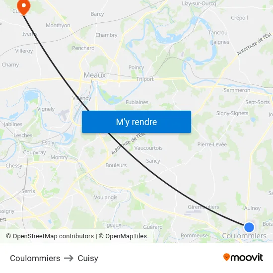 Coulommiers to Cuisy map