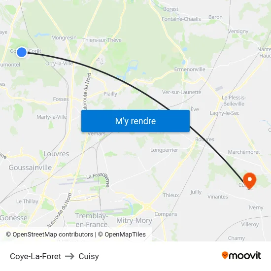 Coye-La-Foret to Cuisy map