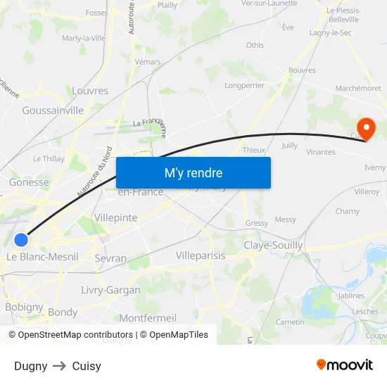 Dugny to Cuisy map