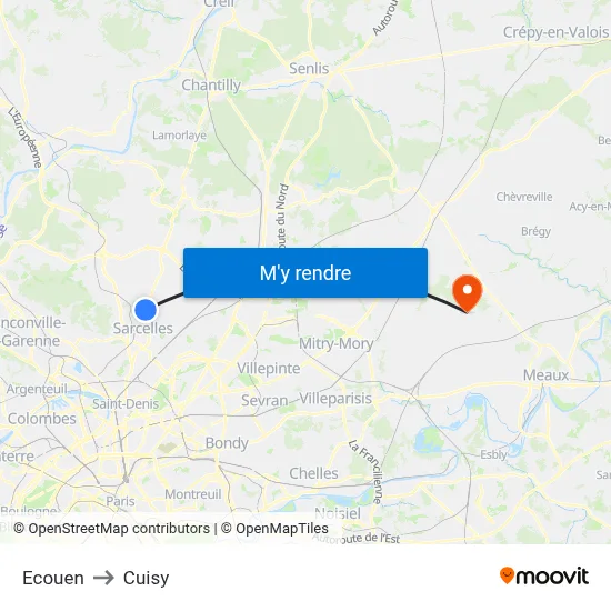 Ecouen to Cuisy map