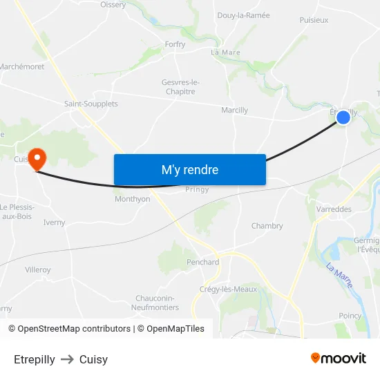 Etrepilly to Cuisy map