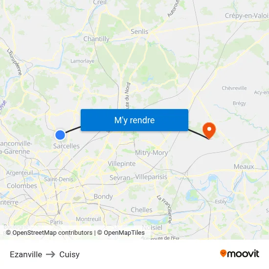 Ezanville to Cuisy map