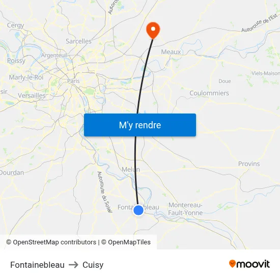 Fontainebleau to Cuisy map