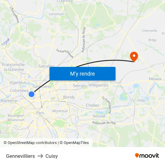 Gennevilliers to Cuisy map