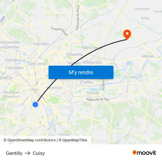 Gentilly to Cuisy map