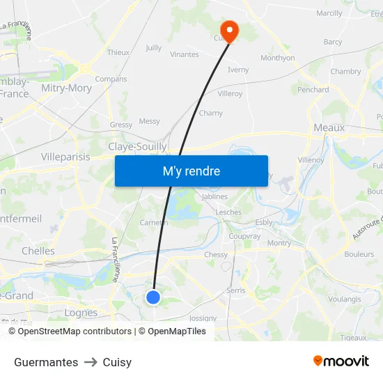 Guermantes to Cuisy map