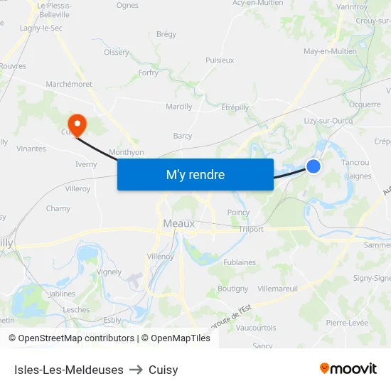 Isles-Les-Meldeuses to Cuisy map