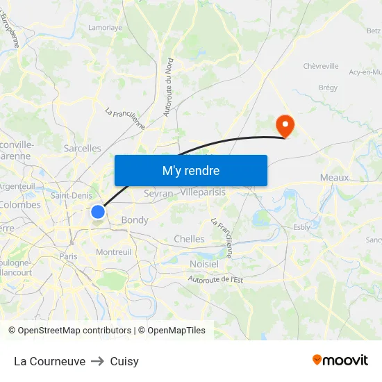 La Courneuve to Cuisy map