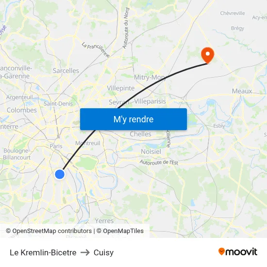 Le Kremlin-Bicetre to Cuisy map