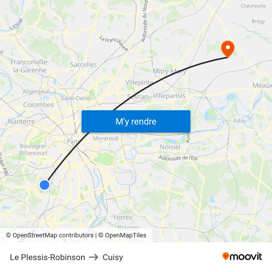 Le Plessis-Robinson to Cuisy map