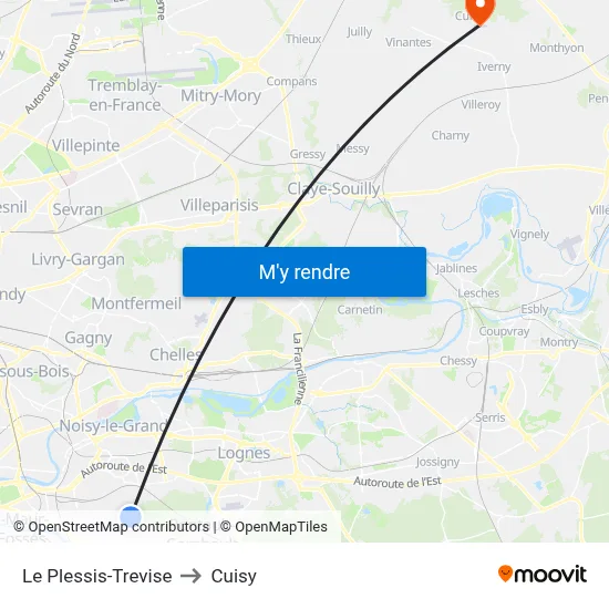 Le Plessis-Trevise to Cuisy map