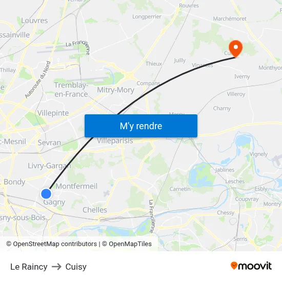 Le Raincy to Cuisy map