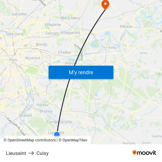 Lieusaint to Cuisy map