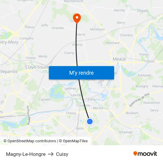 Magny-Le-Hongre to Cuisy map