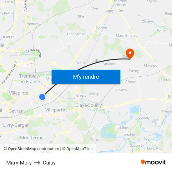Mitry-Mory to Cuisy map