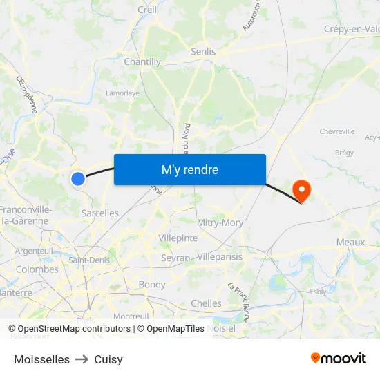 Moisselles to Cuisy map