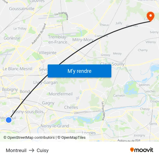 Montreuil to Cuisy map