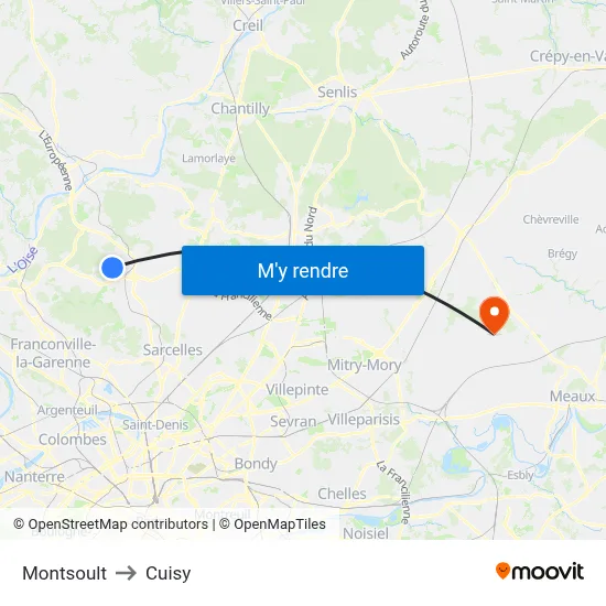 Montsoult to Cuisy map