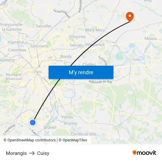 Morangis to Cuisy map