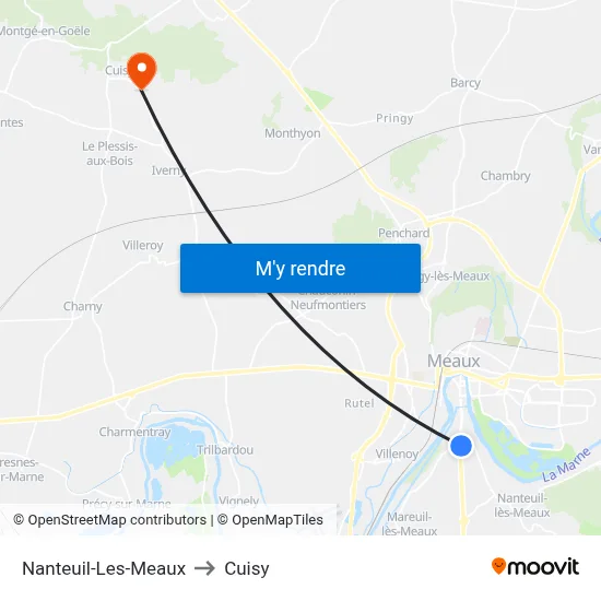 Nanteuil-Les-Meaux to Cuisy map