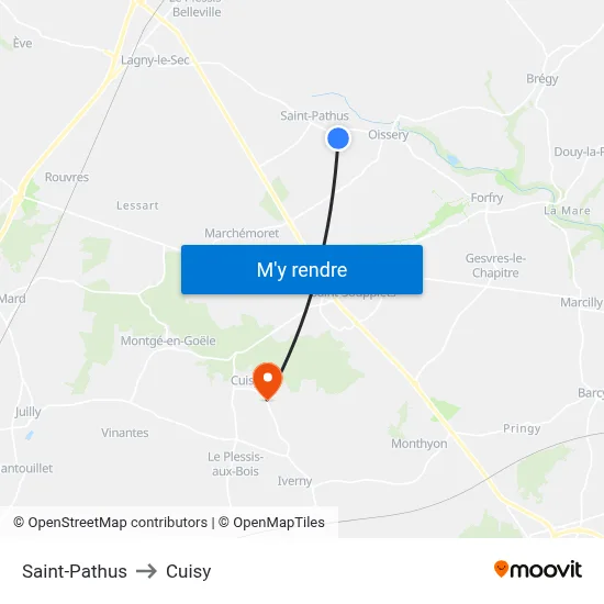 Saint-Pathus to Cuisy map
