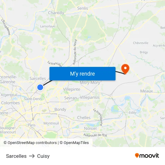 Sarcelles to Cuisy map