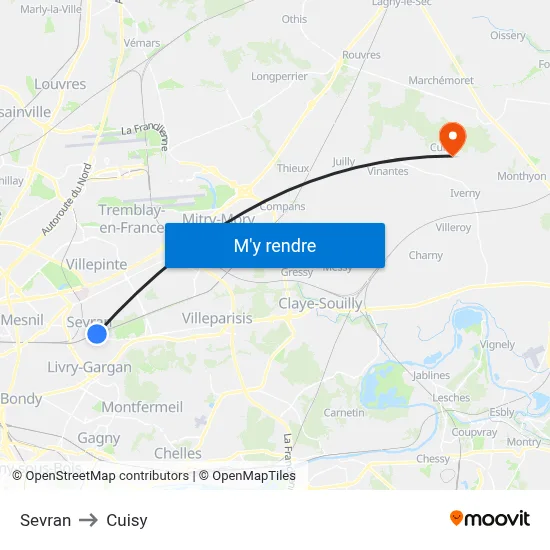 Sevran to Cuisy map