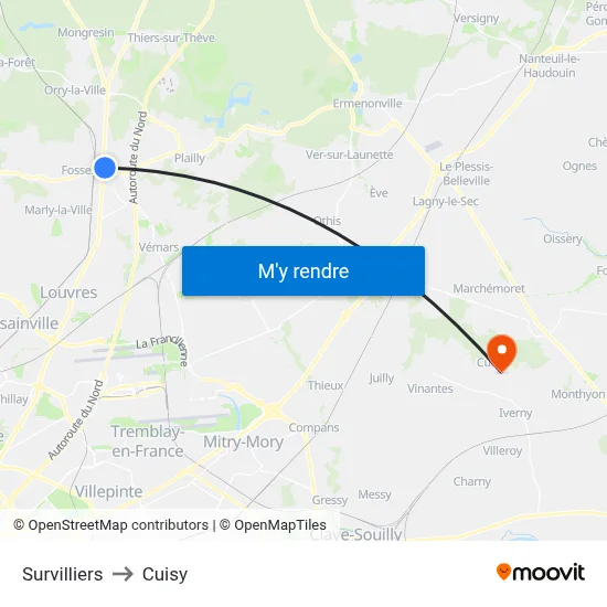 Survilliers to Cuisy map
