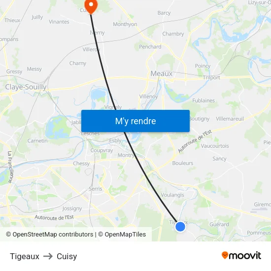 Tigeaux to Cuisy map