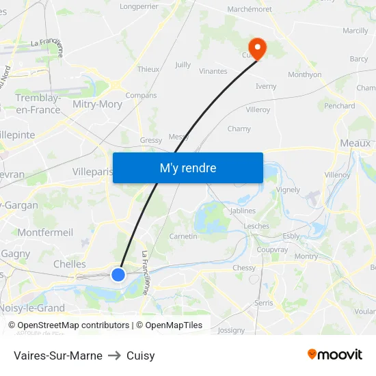 Vaires-Sur-Marne to Cuisy map