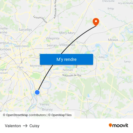 Valenton to Cuisy map