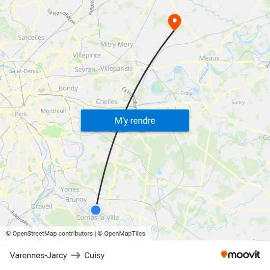 Varennes-Jarcy to Cuisy map