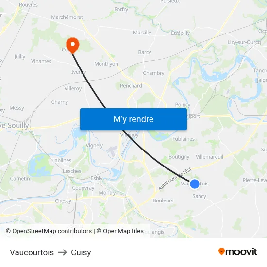 Vaucourtois to Cuisy map