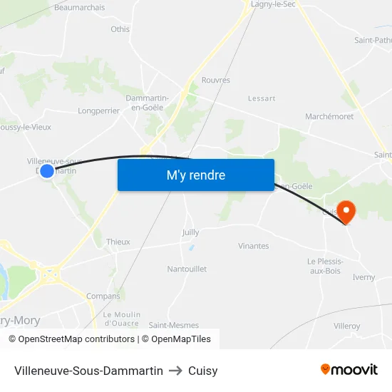 Villeneuve-Sous-Dammartin to Cuisy map