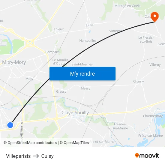 Villeparisis to Cuisy map