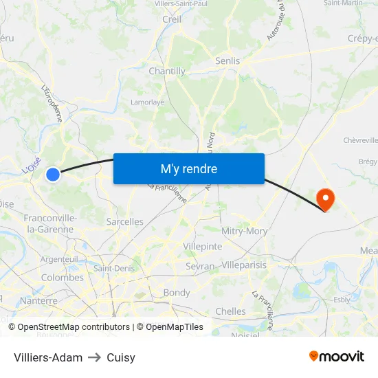 Villiers-Adam to Cuisy map